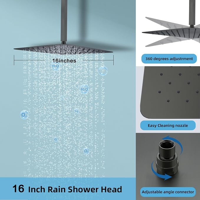Digital Display Shower System Set 16 Inches Rain Fall Head Temperature Valve - Image 5