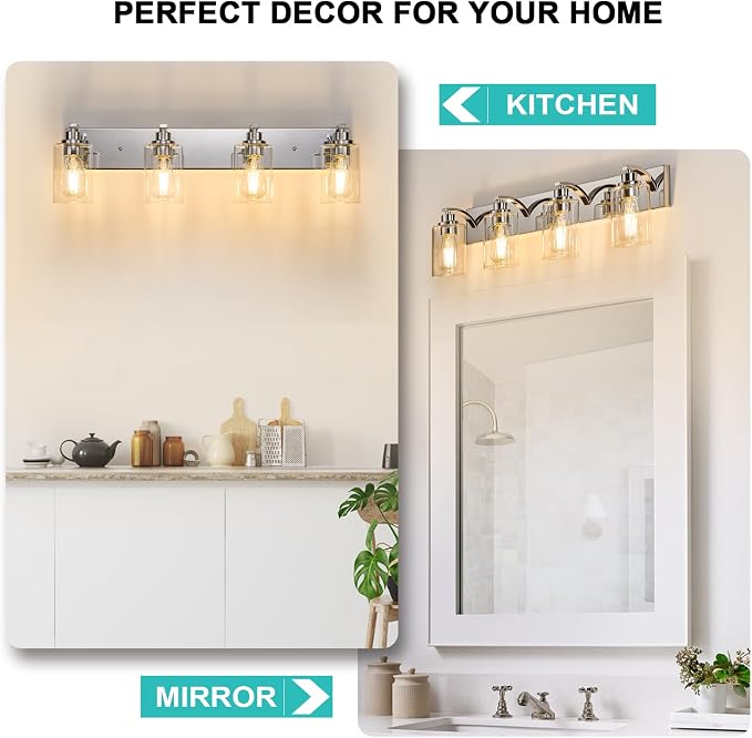 4-Light Bathroom Light Fixtures Modern Chrome Vanity Lights - Image 5