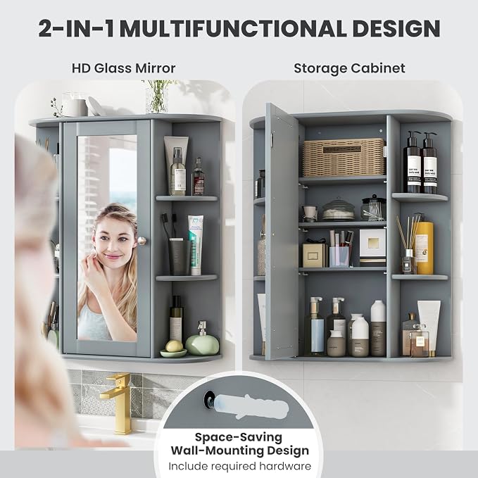 Tangkula Bathroom Medicine Cabinet, Wall Mounted Storage Cabinet - Image 6