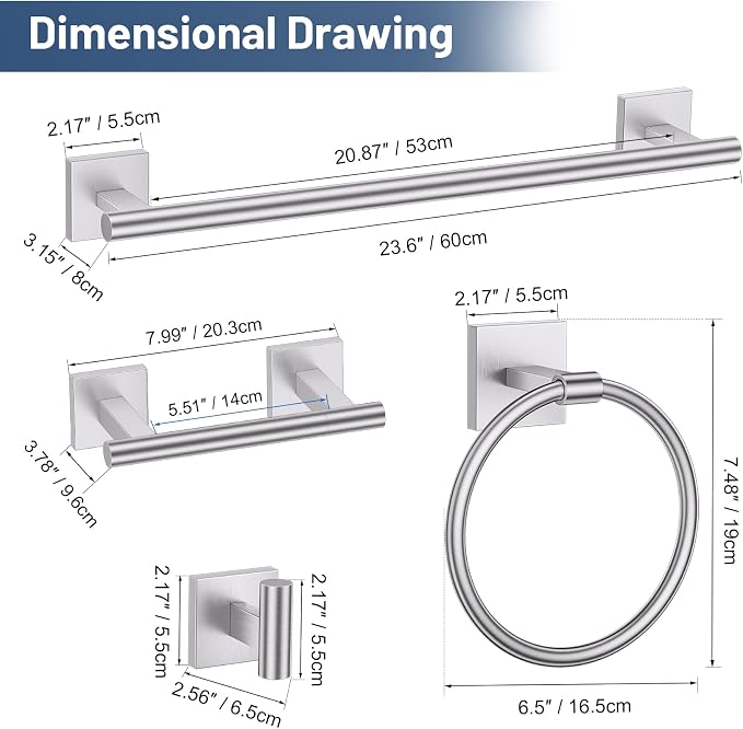 TURS Brushed Nickel 5 Piece Bathroom Hardware Accessories Set, SUS304 Stainless - Image 7