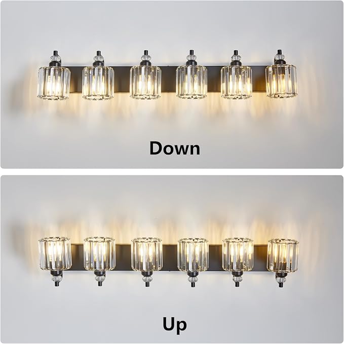 6-Light Black Bathroom Light Fixtures Over Mirror Modern Vanity Lights Crystal - Image 8