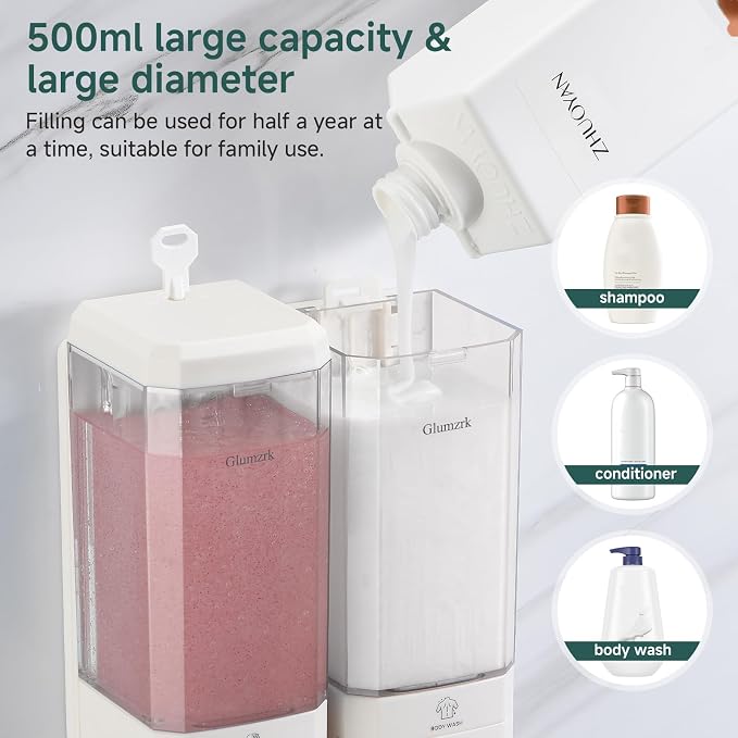 Shampoo and Conditioner Dispenser Wall Mounted No Drill, Shower Soap Dispenser - Image 5