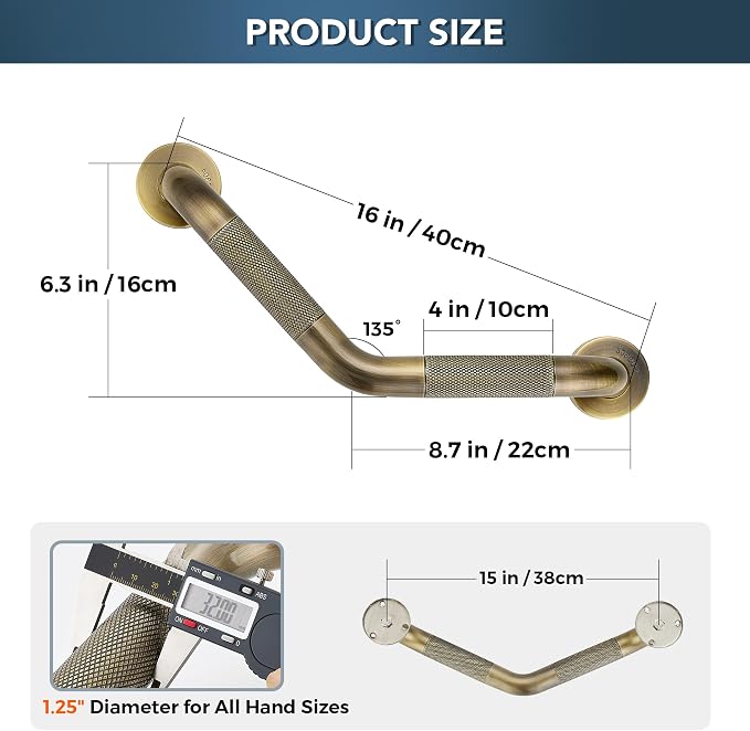 Grab Bars for Bathtubs and Showers- 1-1/4 x 16 Angled Shower Grab Bar for - Image 2