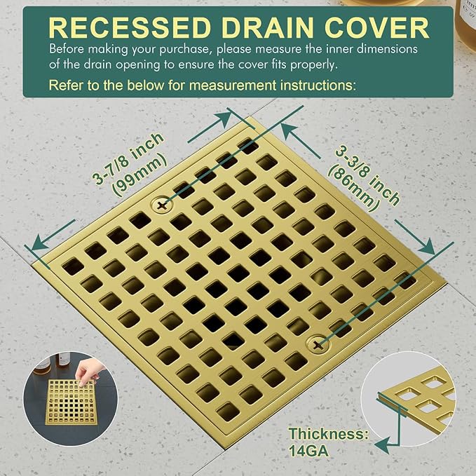 3-7/8" Brushed Gold Shower Drain Cover - Image 3