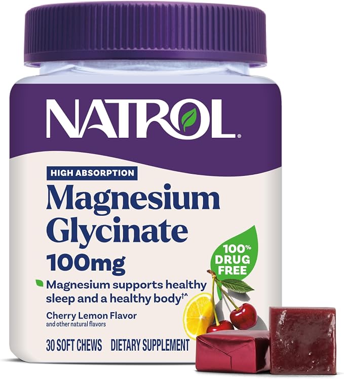 Natrol Magnesium Glycinate Supplements 100mg, Cherry Lemon Soft Chews by Natrol