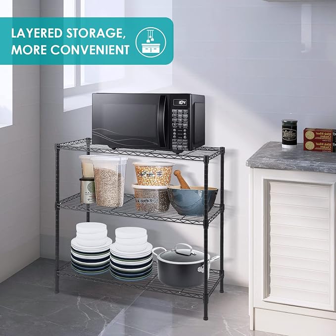 BNSPLY 3-Tier Wire Shelving Unit, Adjustable Metal Wire Shelves - Image 2