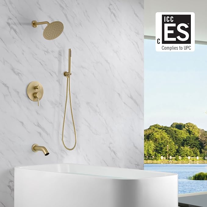 SUMERAIN Shower System with Tub Spout and Handheld Shower, Brass Rain Shower - Image 2