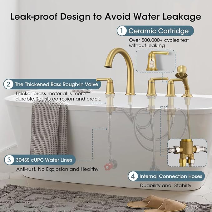 Roman Tub Faucet Set with Hand Shower, KRUZOO Bathtub Faucet Set Trim Kit with - Image 3