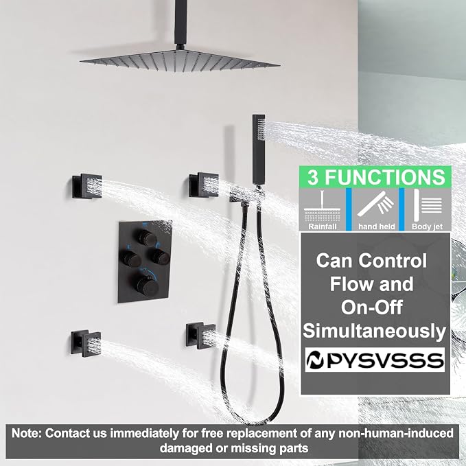Push Button 3 Way Thermostatic Shower Diverter Valve, Concealed 3 Outlet Multi - Image 6
