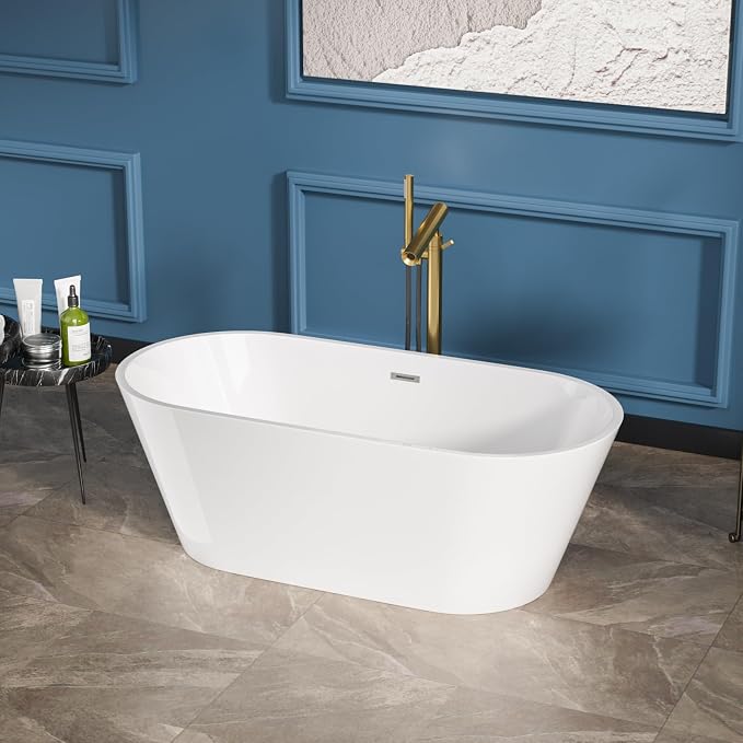 Sarlai 63 Inch Acrylic Freestanding Soaking Bathtub Contemporary Soaking White - Image 3