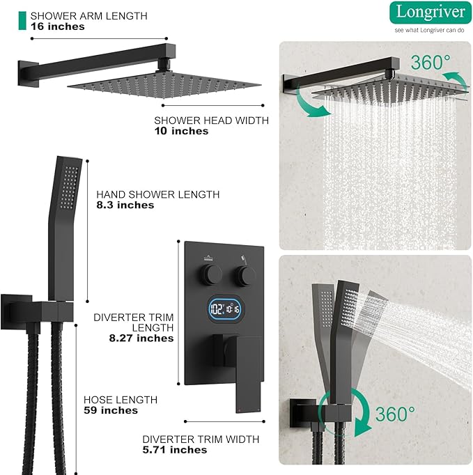Push Button Diverter Shower Faucet Set, Hydro Power Temperature Display - Image 5