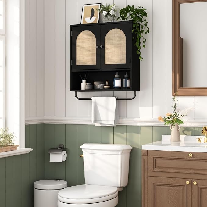 RUSTOWN Rattan Bathroom Wall Cabinet, Boho Medicine Cabinet - Image 3