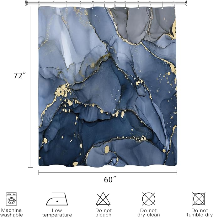 Navy Blue Marble Shower Curtain 60x72, Dark Blue Modern Abstract Fabric Shower - Image 6