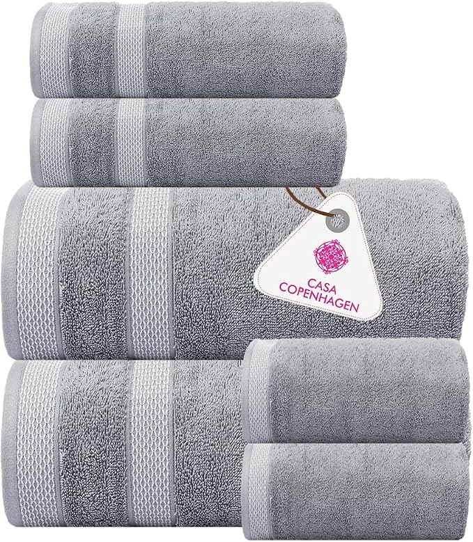 CASA COPENHAGEN Solitaire 6 Pieces Towel Set- Grey Violet, 600 GSM 2 Bath Towel by CASACOPENHAGEN