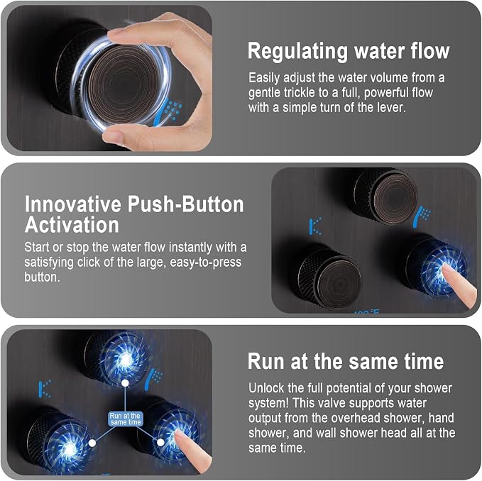 Push Button 3 Way Thermostatic Shower Diverter Valve, Concealed 3 Outlet Multi - Image 2