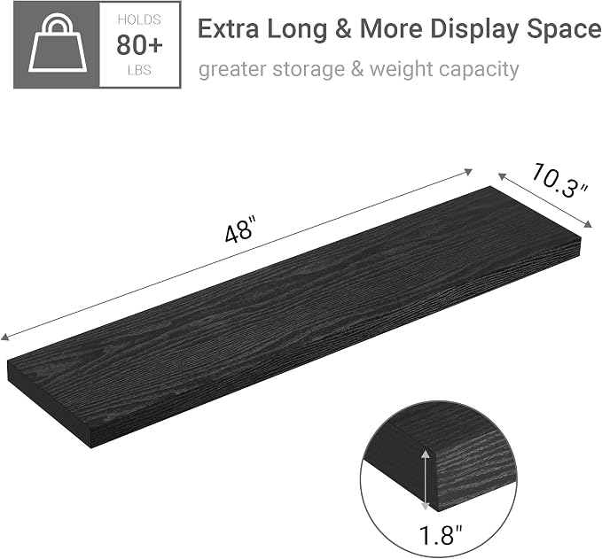 Vivelove Single Floating Shelves 48 Inches, 48 x 10 inch Deep x 1.8 in Thick - Image 3