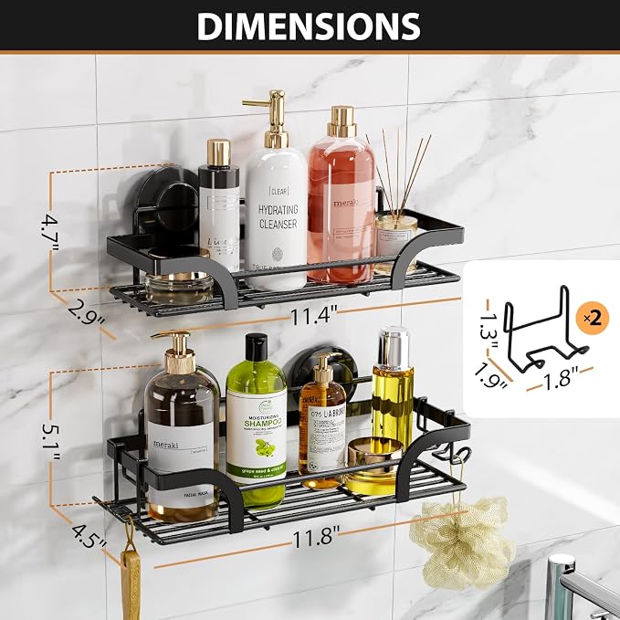 LEVERLOC 2 Pack Shower Caddy Suction Cup, Shower Shelves - Image 8