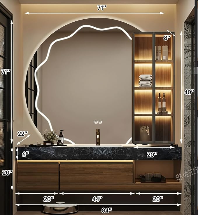 Bathroom Vanity with Sink, Modern Bathroom Vanity with LED Semi-Circle Mirror - Image 2