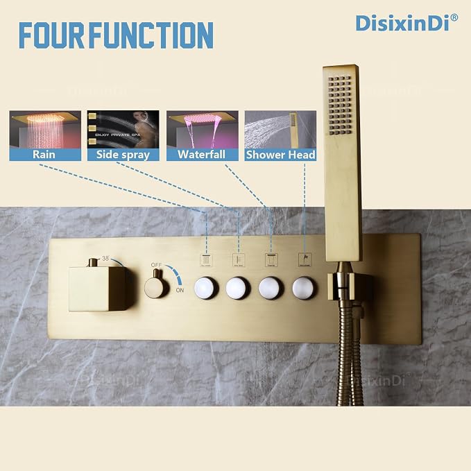 Brushed Gold Ceiling LED Rain Shower Head - Image 6
