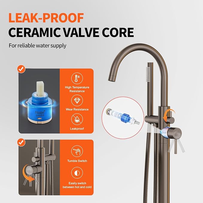 Freestanding Bathtub FaucetFloor Mount Bathtub Filler Shower Mixer Faucet - Image 3