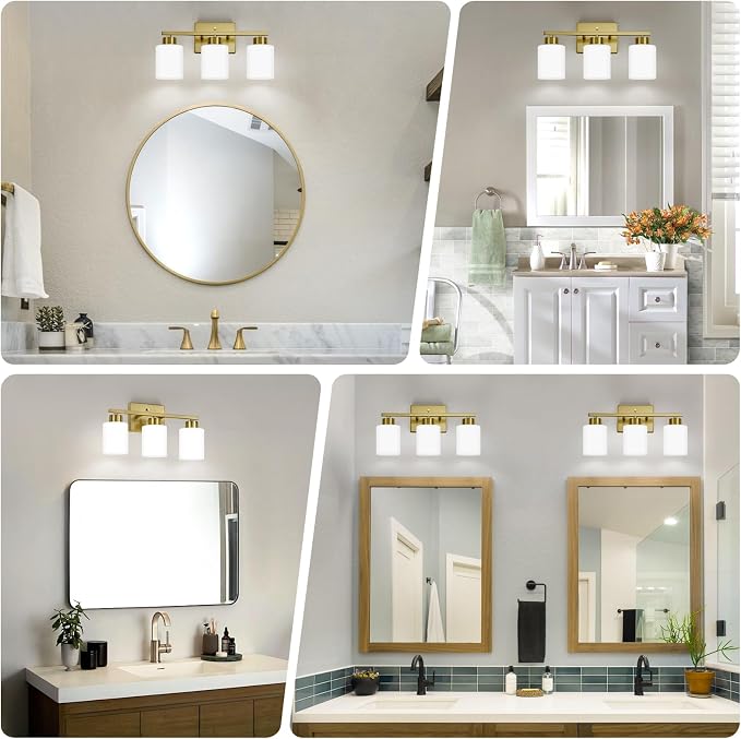 Brushed Gold Bathroom Light Fixtures, 3-Light Modern Vanity Light Over Mirror - Image 3