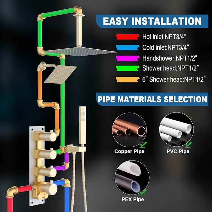 Enga Thermostatic Dual Head Shower System, Shower Faucet Set - Image 8