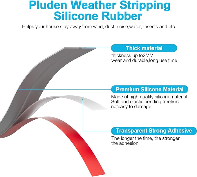 Heavy-Duty 3Inch x 20FT Door Weather Stripping, Extra Thick 2mm Door Draft - Image 2