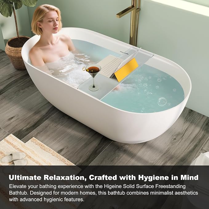 59" Premium Solid Surface Freestanding Bathtub - Image 3