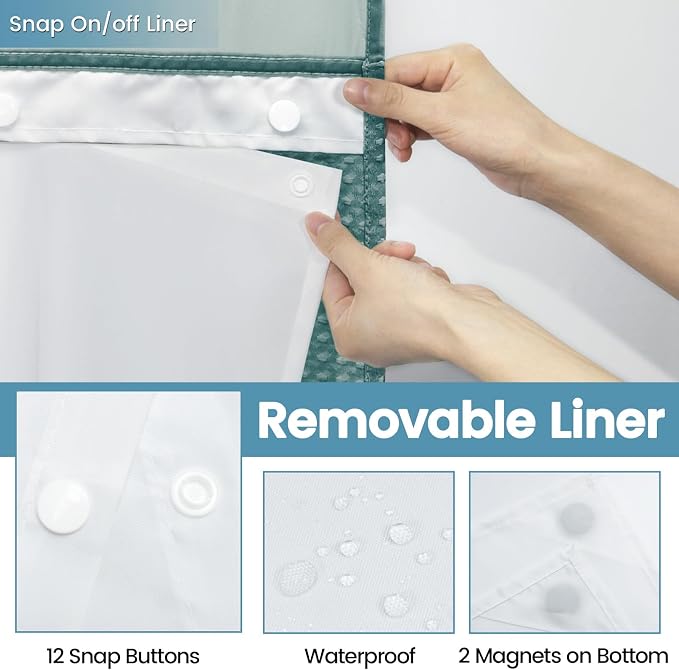Seaweed Green No Hook Shower Curtain - Image 6