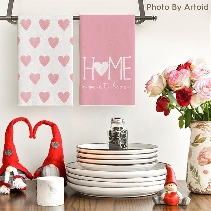 Artoid Mode Pink Heart Love Valentine's Kitchen Towels Dish Towels, 18x26 Inch - Image 2