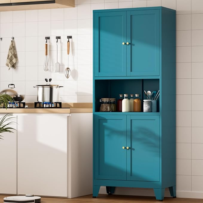 Metal Kitchen Pantry Cabinet, Freestanding Cupboards - Image 2