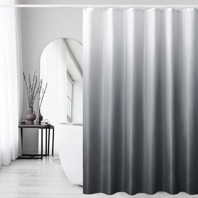 Gibelle Long Shower Curtain 72 x 78, Tall Grey Ombre Shower Curtain by Gibelle