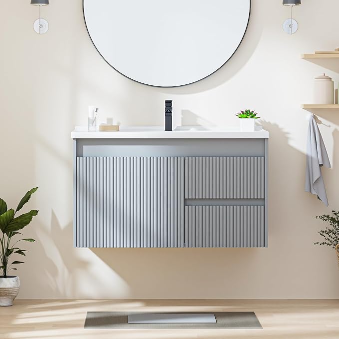 Floating Bathroom Vanity with Sink, 32 Inch Wall Mounted Bathroom Vanity with 2 - Image 7