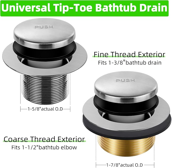 Brushed Nickel Bathtub Drain Tip-Toe Tub Trim Set - Image 2