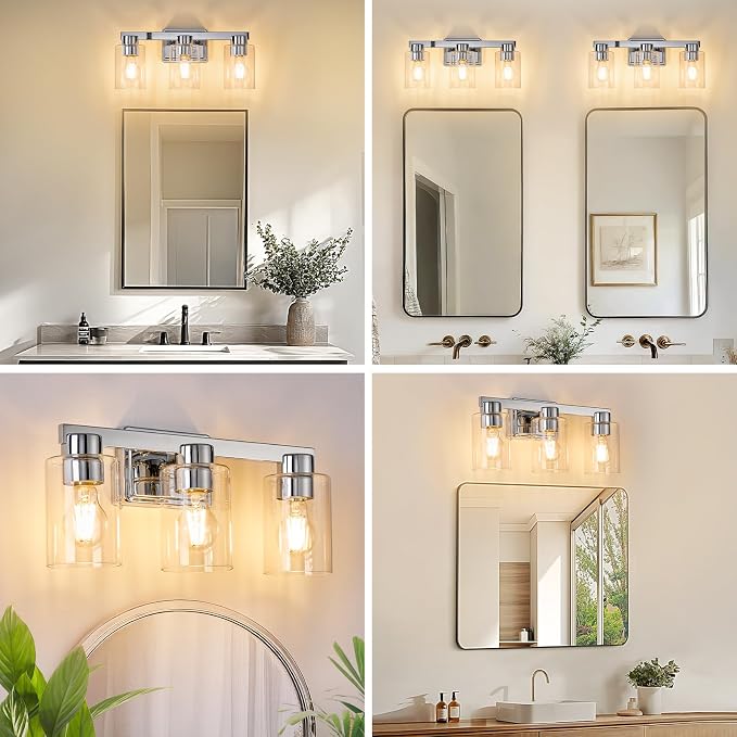 3-Light Bathroom Light Fixtures Modern Chrome Vanity Lights - Image 9