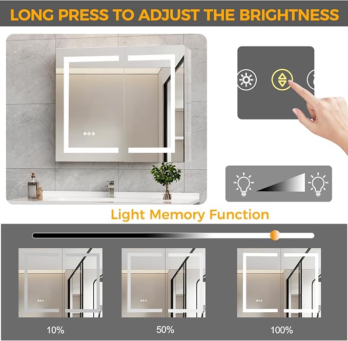 New LED Bathroom Mirror 24 * 36 Stepless Dimmable Wall Mirrors - Image 2