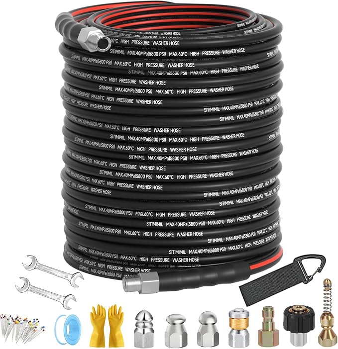 Sewer Jetter Kit for Pressure Washer 200FT, Drain Cleaner Hose 1/4 Inch NPT by SITIMIMIL
