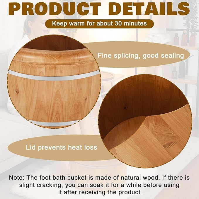 Geelin 10.24 Inch Tall Wooden Foot Bath Bucket - Image 4