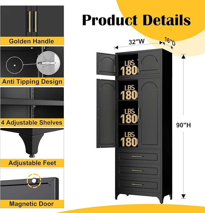 Kitchen Pantry Cabinet，90" Storage Cabinets - Image 2