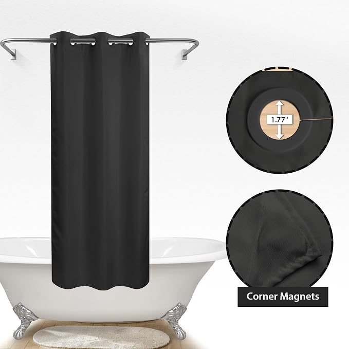 River Dream Stall Size No Hook Black Shower Curtain Soft Microfiber - Image 5