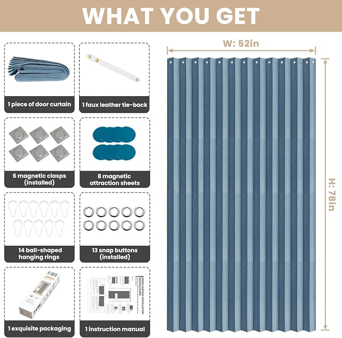 Accordian Door Curtain, 100% Blackout Folding Magnetic Doorway Curtains - Image 3