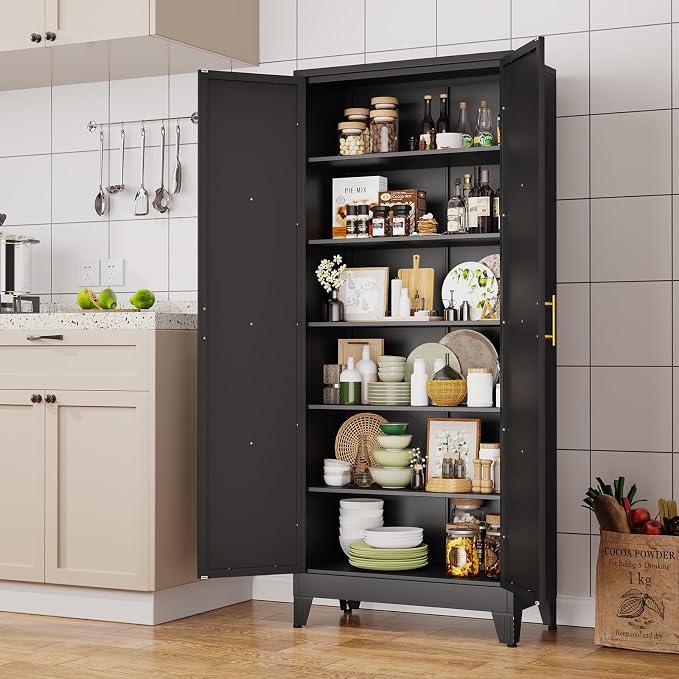 75" Tall Metal Kitchen Pantry Storage Cabinet, Freestanding Cupboard - Image 2