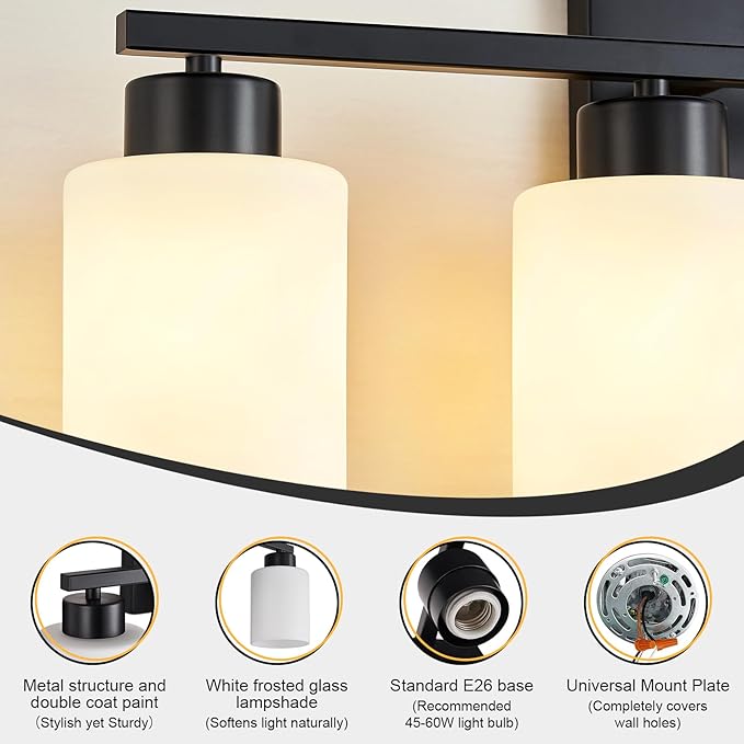 Black Bathroom Light Fixtures, 4-Light Modern Vanity Light Over Mirror - Image 6