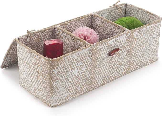 3 Section Seagrass Storage Basket, Handmade Shelf Baskets - Image 5