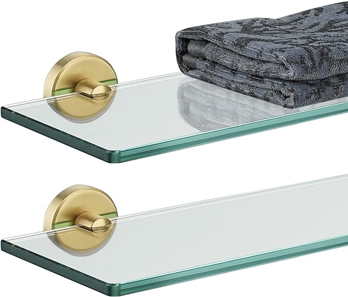 JQK Bathroom Glass Shelf Gold, Tempered Glass Shower Storage 12 by 5 inches by Homeimprovement