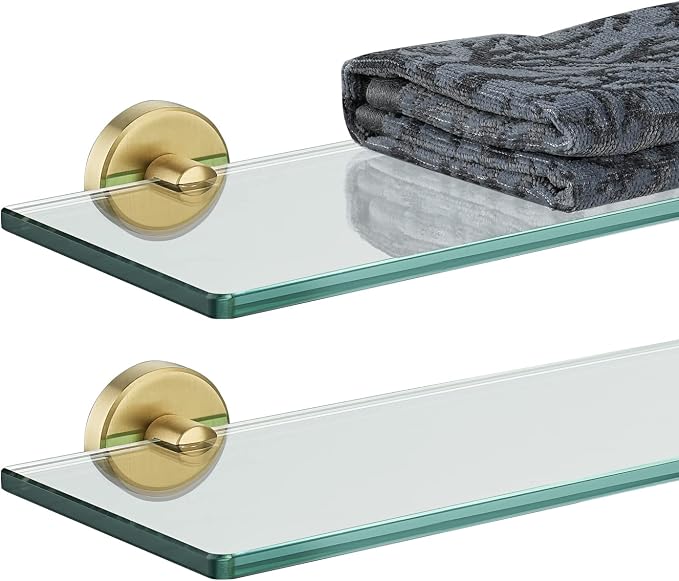 JQK Bathroom Glass Shelf Gold, Tempered Glass Shower Storage 20 by 5 inches by Homeimprovement