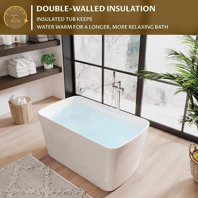 49" Free Standing Tub, Acrylic Soaking Bathtub, Stand Alone Freestanding Tub - Image 6