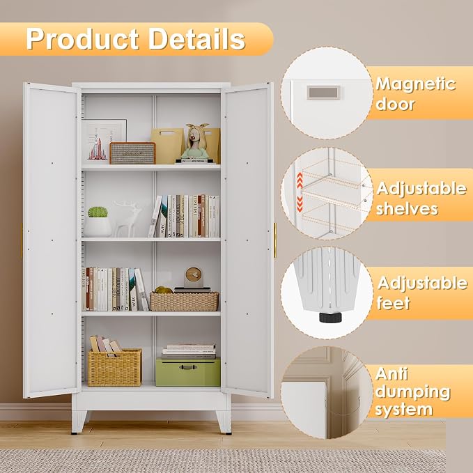 61" H Metal Kitchen Pantry Storage Cabinet, Freestanding Cupboard - Image 4