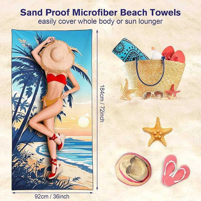 Quick-Dry Coconut Beach Towel 36"x72" Sand-Free Soft Microfiber - Image 3