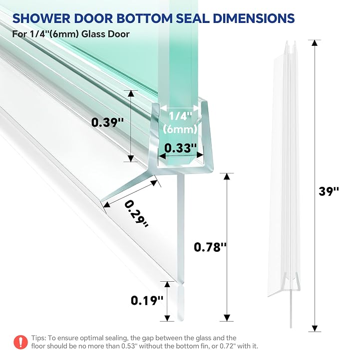 2-Pack Frameless Shower Door Bottom Seal Clear Glass Seal Strip Shower Door - Image 2